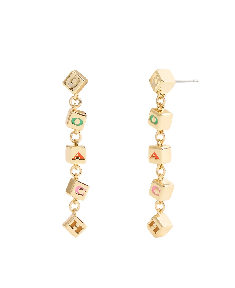 Coach Multi-Colored Signature Logo Enamel Cube Linear Earrings