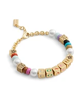 Coach Faux Cultivated Pearl Signature Logo Enamel Mixed Beaded Bracelet