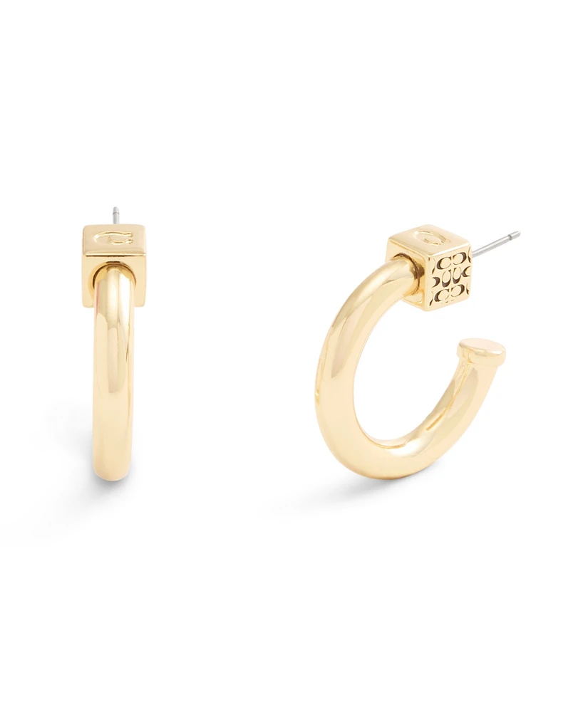 Coach Gold Signature Quilted Cube Chubby Hoop Earrings