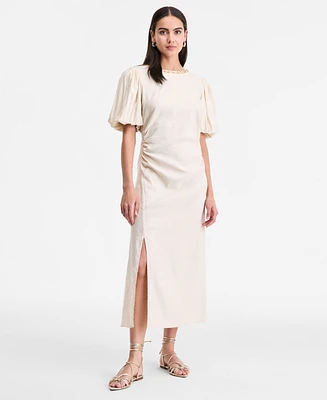 I.n.c. International Concepts Women's Linen-Blend Puff-Sleeve Dress, Exclusively at Macy's
