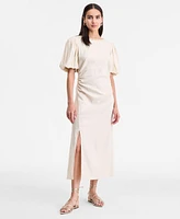 I.n.c. International Concepts Women's Linen-Blend Puff-Sleeve Dress, Exclusively at Macy's
