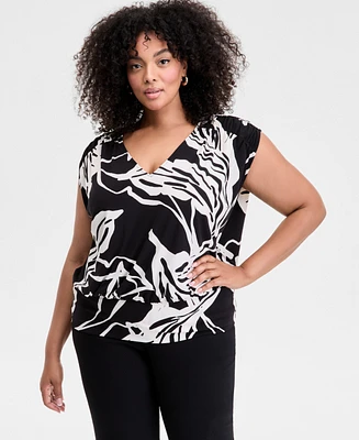 I.n.c. International Concepts Plus Printed V-Neck Top, Exclusively at Macy's