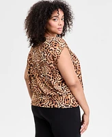 I.n.c. International Concepts Plus Animal-Print V-Neck Top, Exclusively at Macy's