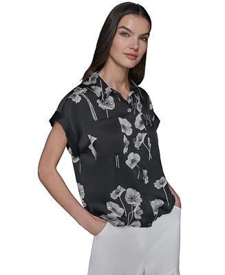 Karl Lagerfeld Paris Women's Printed Elastic-Hem Shirt
