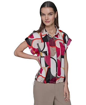 Karl Lagerfeld Paris Women's Printed Elastic-Hem Shirt