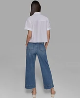 Karl Lagerfeld Paris Petite Cotton Embroidered Studded Blouse
