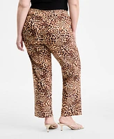 I.n.c. International Concepts Plus Printed Mid-Rise Straight-Leg Pants, Exclusively at Macy's