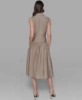 Karl Lagerfeld Paris Petite Notched Collar Sleeveless Midi Shirtdress
