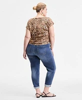 I.N.C. International Concepts Plus Size Printed Side Tie V Neck Top Slim Tech Rolled Cuff Boyfriend Jeans Exclusively At Macys