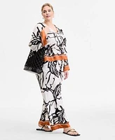 I.N.C. International Concepts Plus Size Printed Volume Sleeve Peplum Top Printed High Rise Wide Leg Pants
