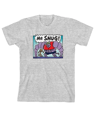 Dog Man Boys "Me Snug" And Petey the Cat Youth Heather Gray Short Sleeve Tee-xl
