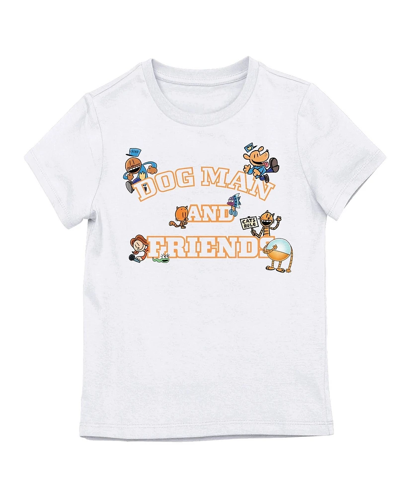 Dog Man Girls Friends Varsity Text Youth White Crew Neck Short Sleeve T-shirt - Xl