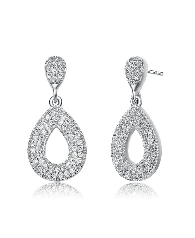 White Gold Plating with Clear Cubic Zirconia Pear Drop Earrings