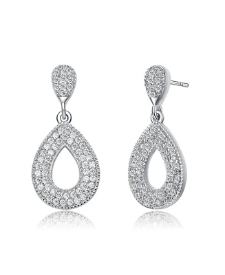 White Gold Plating with Clear Cubic Zirconia Pear Drop Earrings