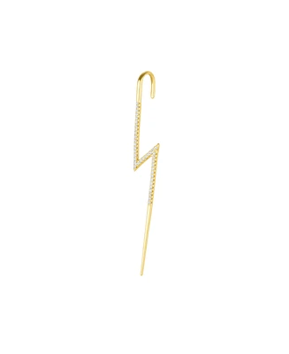 Spero London Sterling Silver Lightning Bolt Ear Crawler With White Gemstones