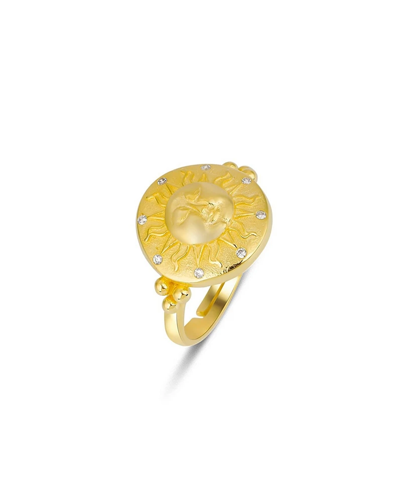 Spero London Sun Face Embossed Sterling Silver Medal Ring