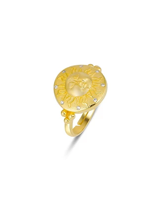 Spero London Sun Face Embossed Sterling Silver Medal Ring