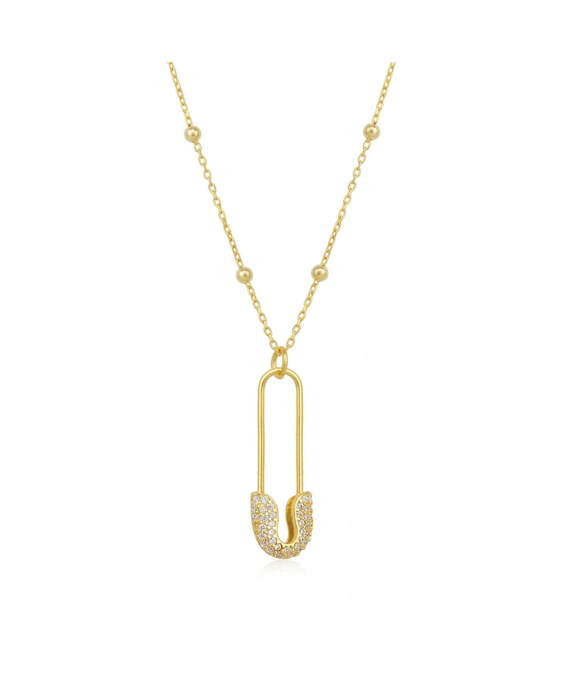 Spero London Sterling Silver Jewelled Safety Pin Necklace With Beaded Chain