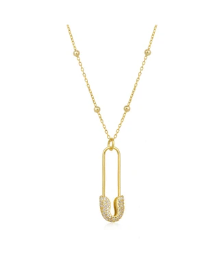 Spero London Sterling Silver Jewelled Safety Pin Necklace With Beaded Chain