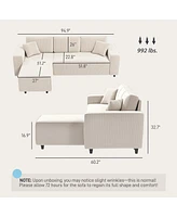 Homcom Chaise Sectional Sofa, Corduroy Fabric Corner Couch,