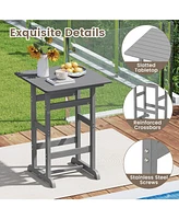 30 Inch Square Bar Table Dining Table with Slatted Tabletop for Poolside-Gray
