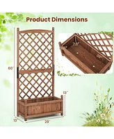 60 Inch Tall Raised Garden Bed with Diamond Lattice Trellis and Drainage Holes