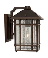 Jardin du Jour Sierra Craftsman Rustic Farmhouse Outdoor Wall Light Fixtures Set of 2 Rubbed Bronze 11" Seedy Glass for Exterior Barn Deck House