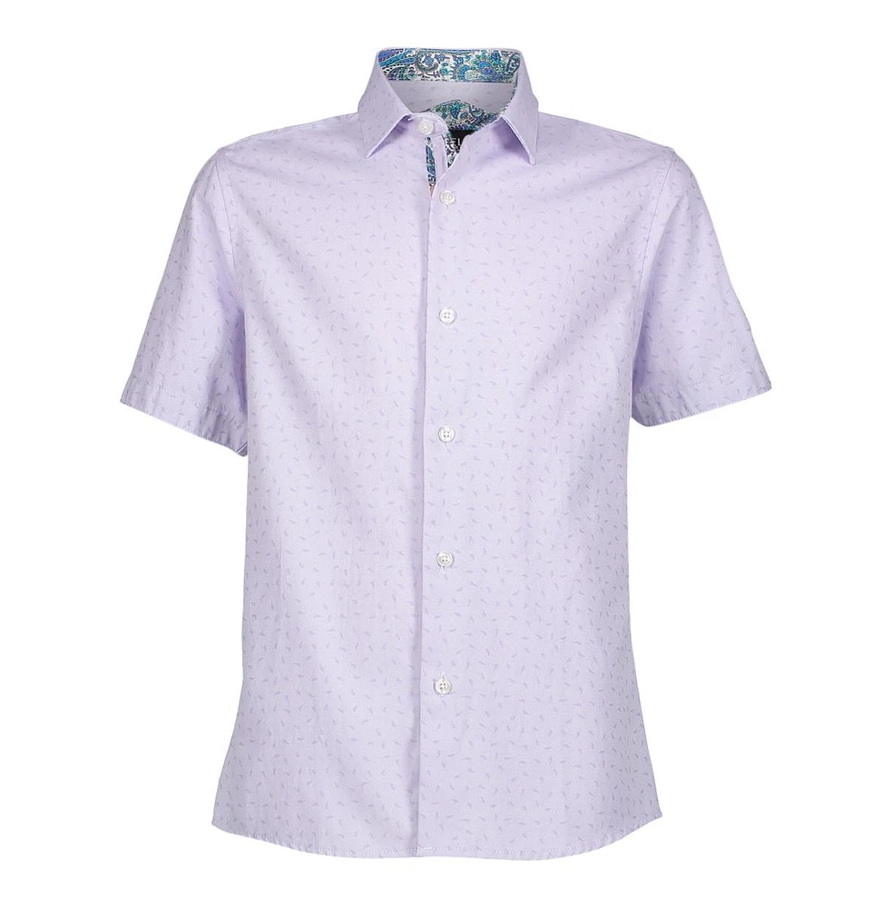 Elie Balleh Big Boys Lavender Solid Pink Jacquard Slim Fit Short Sleeve Shirt