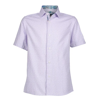 Elie Balleh Big Boys Lavender Solid Pink Jacquard Slim Fit Short Sleeve Shirt