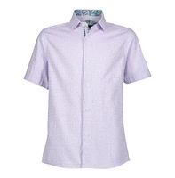 Elie Balleh Big Boys Lavender Solid Pink Jacquard Slim Fit Short Sleeve Shirt