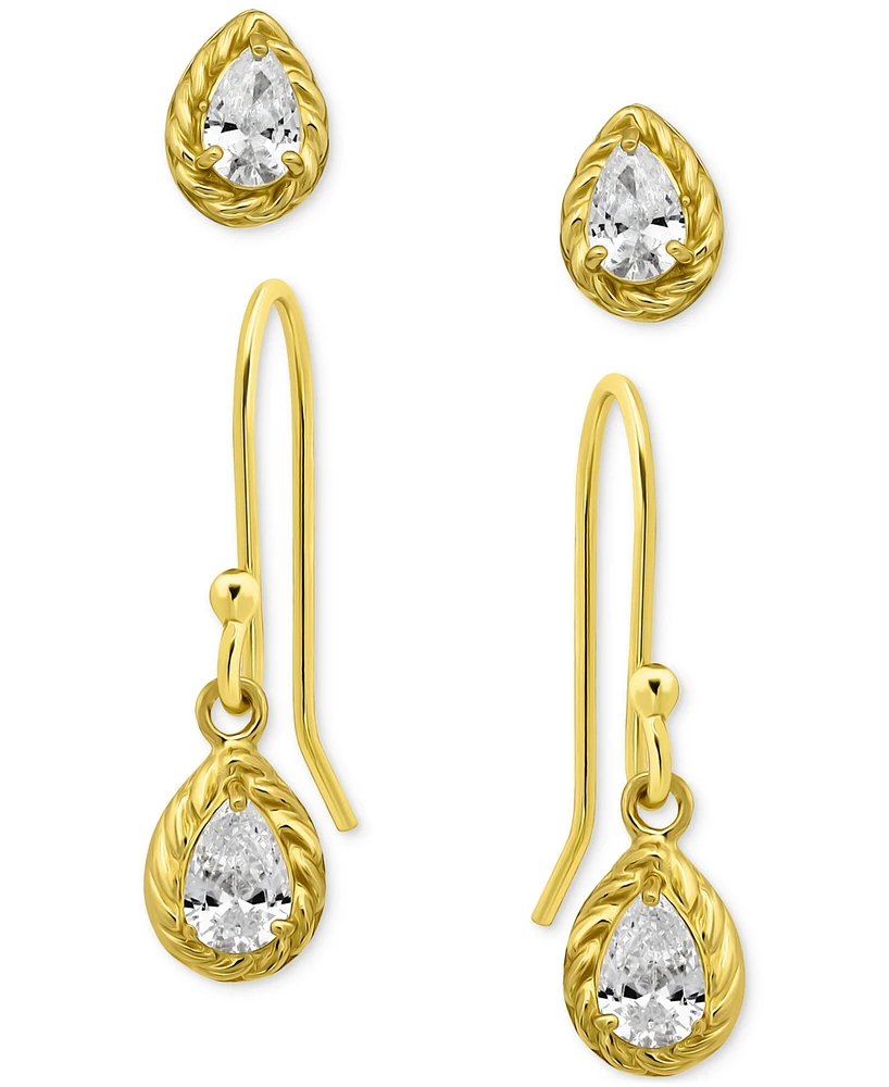 Giani Bernini 2-Pc. Set Cubic Zirconia Pear-Shaped Stud & Drop Earrings 18k Yellow Gold over Sterling Silver, Exclusively at Macy's