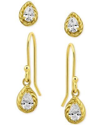 Giani Bernini 2-Pc. Set Cubic Zirconia Pear-Shaped Stud & Drop Earrings 18k Yellow Gold over Sterling Silver, Exclusively at Macy's