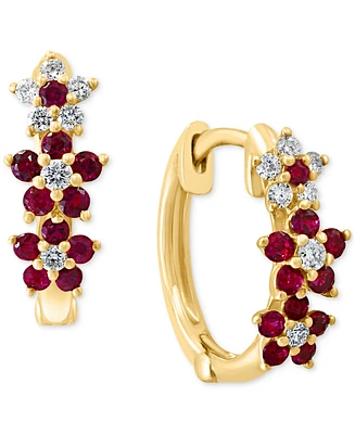 Lali Jewels Ruby (1/3 ct. t.w.) & Diamond (1/8 ct. t.w.) Extra-Small Hoop Earrings in 14k Yellow Gold, 0.15"