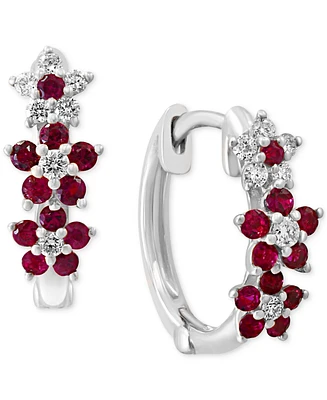Lali Jewels Ruby (1/3 ct. t.w.) & Diamond (1/8 Extra-Small Hoop Earrings 14k Yellow Gold, 0.15" (Also Available White Gold)