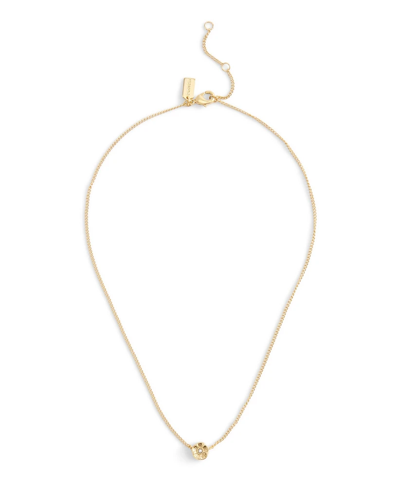 Coach Faux Cultivated Pearl Signature Tea Rose Pendant Necklace