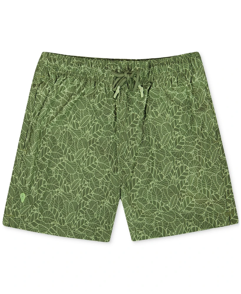 Sunset and Vines Men's Leaf-Pattern Woven Swim Trunks