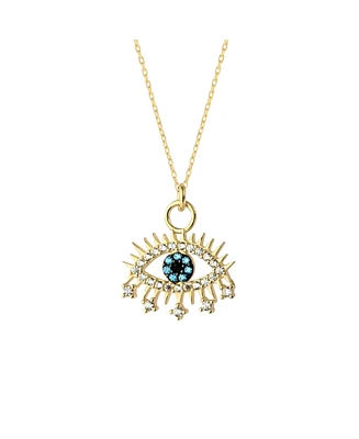 Spero London Evil Eye Blue Eyelash Sterling Silver Pendant Necklace