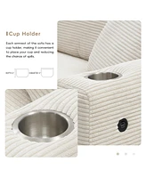 Oversized Corduroy Sectional Sofa with Usb Charging & Cup Holders