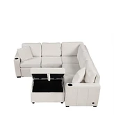 84.7" Convertible Sectional Sofa Bed with Ottoman