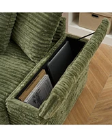 Green Corduroy Sofa w/ Cup Holders, Lockers & Reversible Chaise