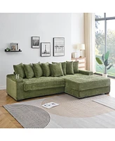 Green Corduroy Sofa w/ Cup Holders, Lockers & Reversible Chaise