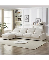 126" Corduroy L-Shaped Sofa w/ Cup Holder, Usb