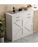 White Tilt Out Trash Cabinet with 2 drawer, Quick Installation and Deodorising Function, Wooden Freestanding Trash Can Cabinet Holds Up to 2x10 Gallon