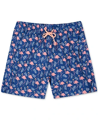 Sunset and Vines Men's Flamingo-Pattern Woven Swim Trunks