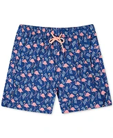 Sunset and Vines Men's Flamingo-Pattern Woven Swim Trunks