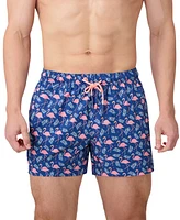 Sunset and Vines Men's Flamingo-Pattern Woven Swim Trunks