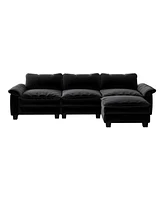 Living Room Furniture Luxury Sectional Sofa Couch with Ottoman Soft Velvet Upholstered Sofa Black