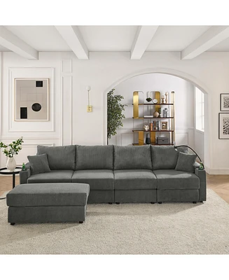 Modern L-Shaped Couch with Storage & Ottoman