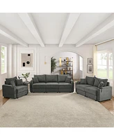 Corduroy Sofa Set with Storage, Cup Holders & Charging Ports