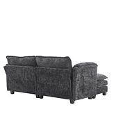 Plush Chenille Sofa with Detachable Armrests, Footstools and Side Pockets